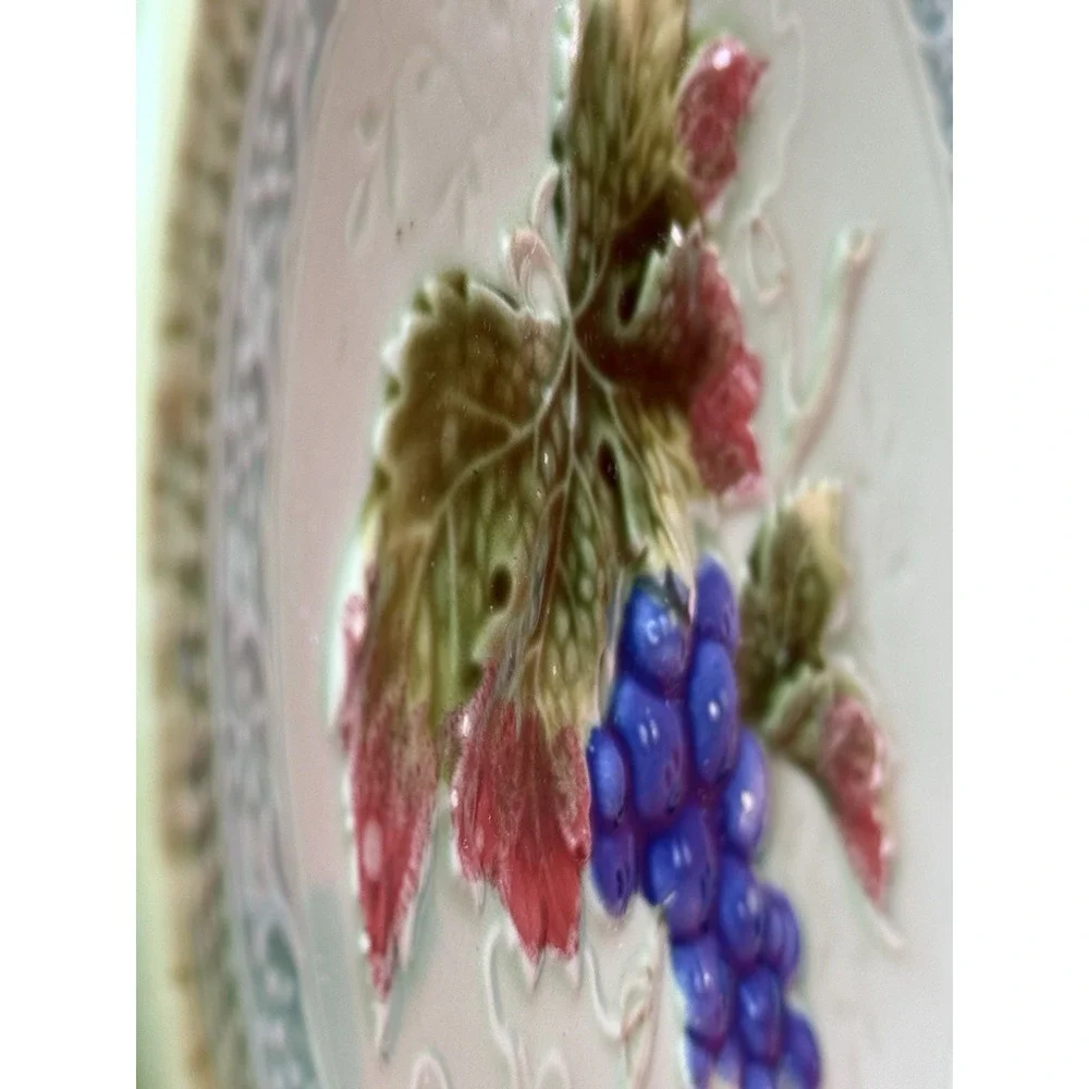 6 Vintage Erphila Germany Black Forest Art Pottery Majolica Grapes Plates 7.75